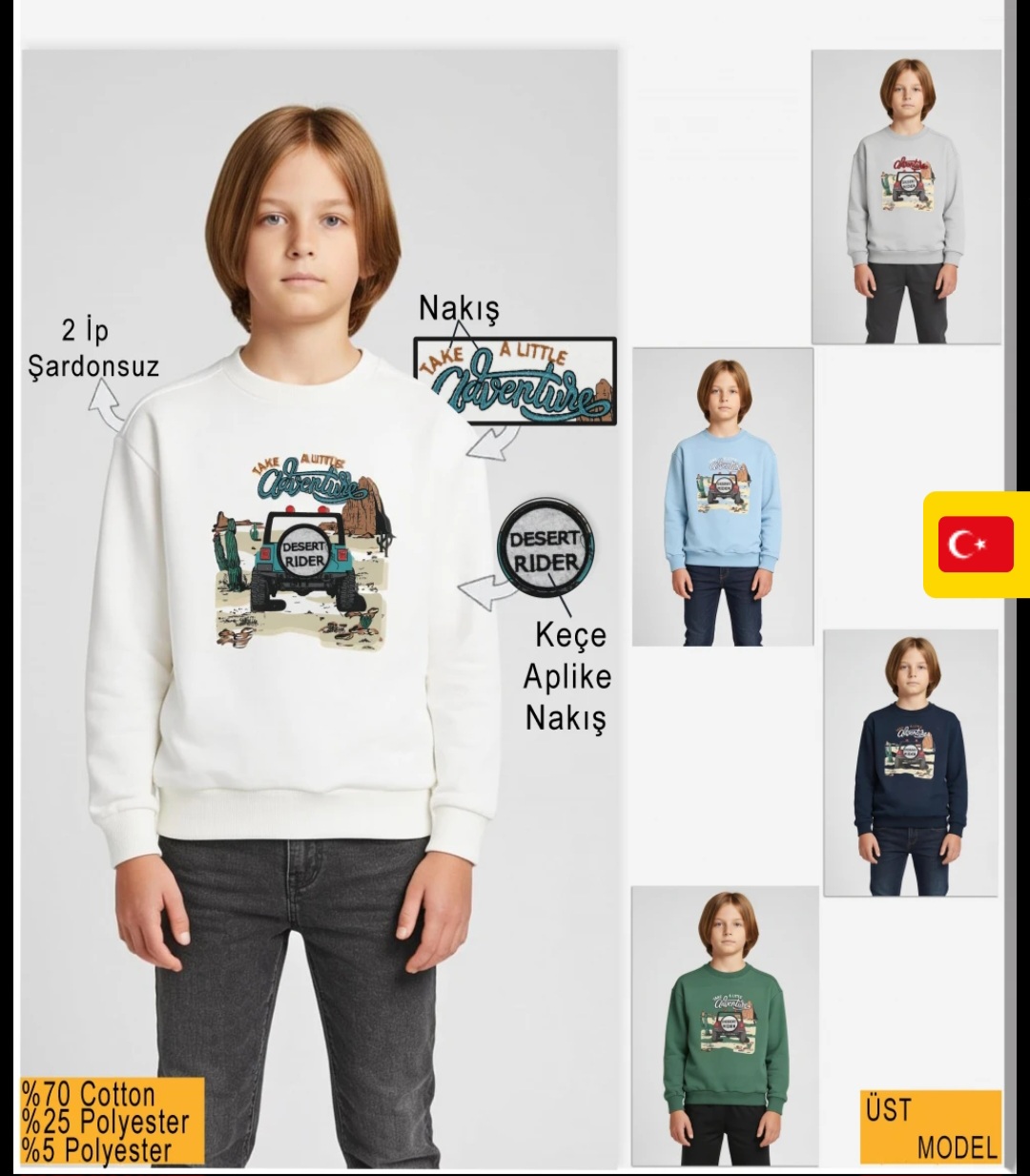 2324066 6-9 YAŞ ÇOCUK COZY TİMES NAKIŞ VE BASKILI UZUN KOL SWEAT